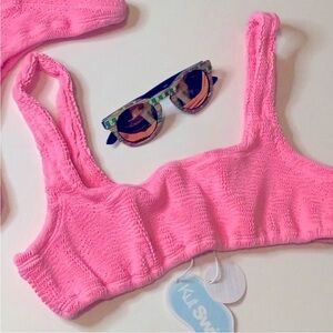 NWT KutSwim Neon Pink S/M Super Stretchy Bikini Swim Top Scoop Neck NEW